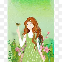 小清新手绘插画四月你好海报背景素材