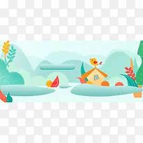 六一美妆蓝色活动清新手绘banner