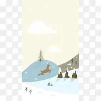 冬天飞奔的小鹿背景