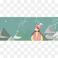冬季雪景旅游卡通绿色banner