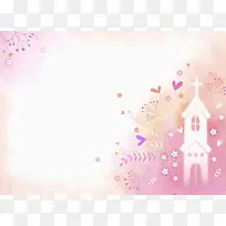 粉色背景手绘花草插画平面广告