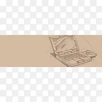 手绘办公室用品电脑