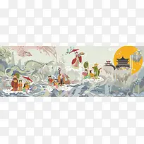 卡通中国风背景banner
