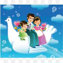 卡通一家人温馨背景素材