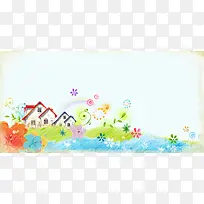 蓝色手绘房屋背景