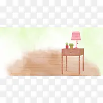 手绘插画桌子台灯时尚花纹海报banner