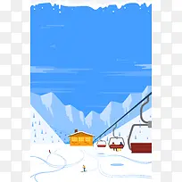滑雪蓝色卡通手绘下雪背景