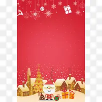 红色卡通雪景圣诞快乐促销海报背景psd