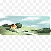 卡通大树房屋背景