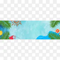 蓝色手绘夏季旅行椰树背景