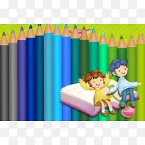 六一儿童节彩色七彩蜡笔小孩子背景图