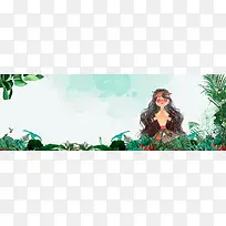 春季旅游小清新女孩手绘背景