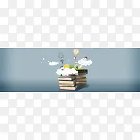手绘创意书本淘宝海报背景banner