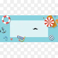 蓝色清新卡通旅游度假游泳banner