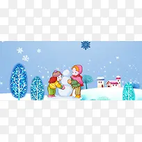 卡通堆雪人文艺蓝色banner