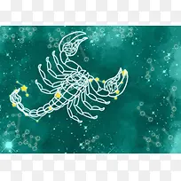 12星座天蝎座卡通图案绿色背景素材