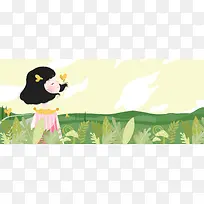 春季上新绿色卡通banner
