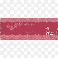 圣诞贺卡麋鹿边框剪纸红色背景banner