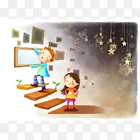童趣木板创意星空背景素材图