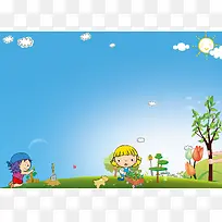 卡通儿童爱护植物