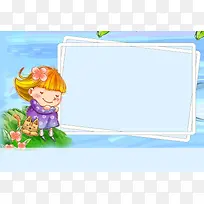 手绘女孩小猫海报背景模板
