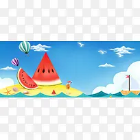 夏季冰爽西瓜卡通蓝天背景