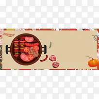 烤肉卡通红色海报背景banner