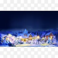卡通冬季雪夜背景