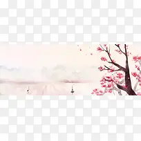 粉色手绘水彩桃花春季海报banner