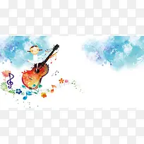 卡通手绘音乐培训展板背景素材