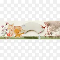 母亲节温馨猫咪手绘中国风海报背景