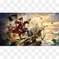 海盗圣诞老人卡通背景模板