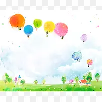 手绘彩色热气球背景
