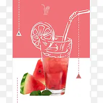 美味西瓜汁手绘海报背景模板