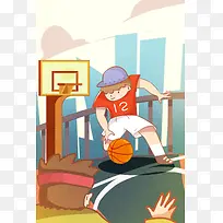 卡通打篮球运动锻炼海报背景图