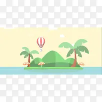 手绘海岛热气球背景