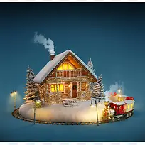 圣诞节冬季雪景木屋背景