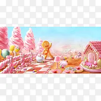 粉红冰激凌卡通海报背景