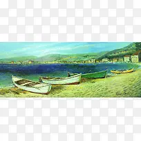 油画船只清新背景banner