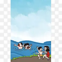 卡通暑假安全游泳公益海报psd分层背景