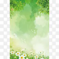 绿色手绘春季上新花卉春天背景