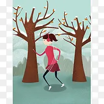 跑步绿色清新冬季体育运动插画
