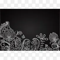 黑白典雅花卉主题海报邀请函线描背景素材
