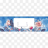 蓝色花朵油画清新背景