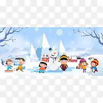 冬季可爱儿童推雪人卡通banner