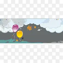 卡通手绘云层气球背景