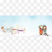 小雪卡通小清新文艺蓝色banner