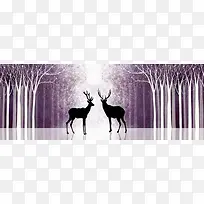 树林麋鹿装饰画背景