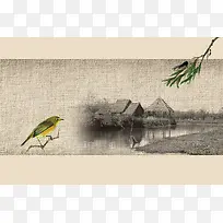 中国风鸟树叶布纹房地产