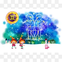 十二星座双子座卡通图案背景素材